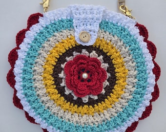 Boho Crochet Round Handbag: Handmade Colorful Flower Purse