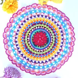 Handmade Colorful Crochet Doily – Boho Round Table Decor, Mandala-Inspired Lace Doily