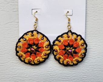 Handmade Crochet Mandala Earrings: Boho Chic Cotton Jewelry