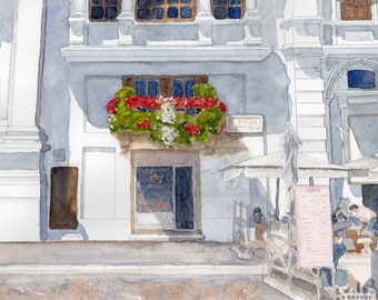 Piazza Navona, Cafe, Rome, Italy, Printable Art, Watercolour painting, Original Art, Watercolor, Handmade, Downloadable, Window-box