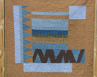 Modern Art Quilt; “Blue Zag”