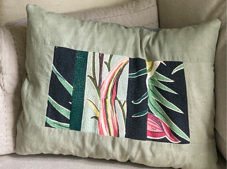 Vintage Barkcloth Pieced Pillow Etsy