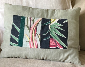 Vintage Barkcloth Pieced Pillow