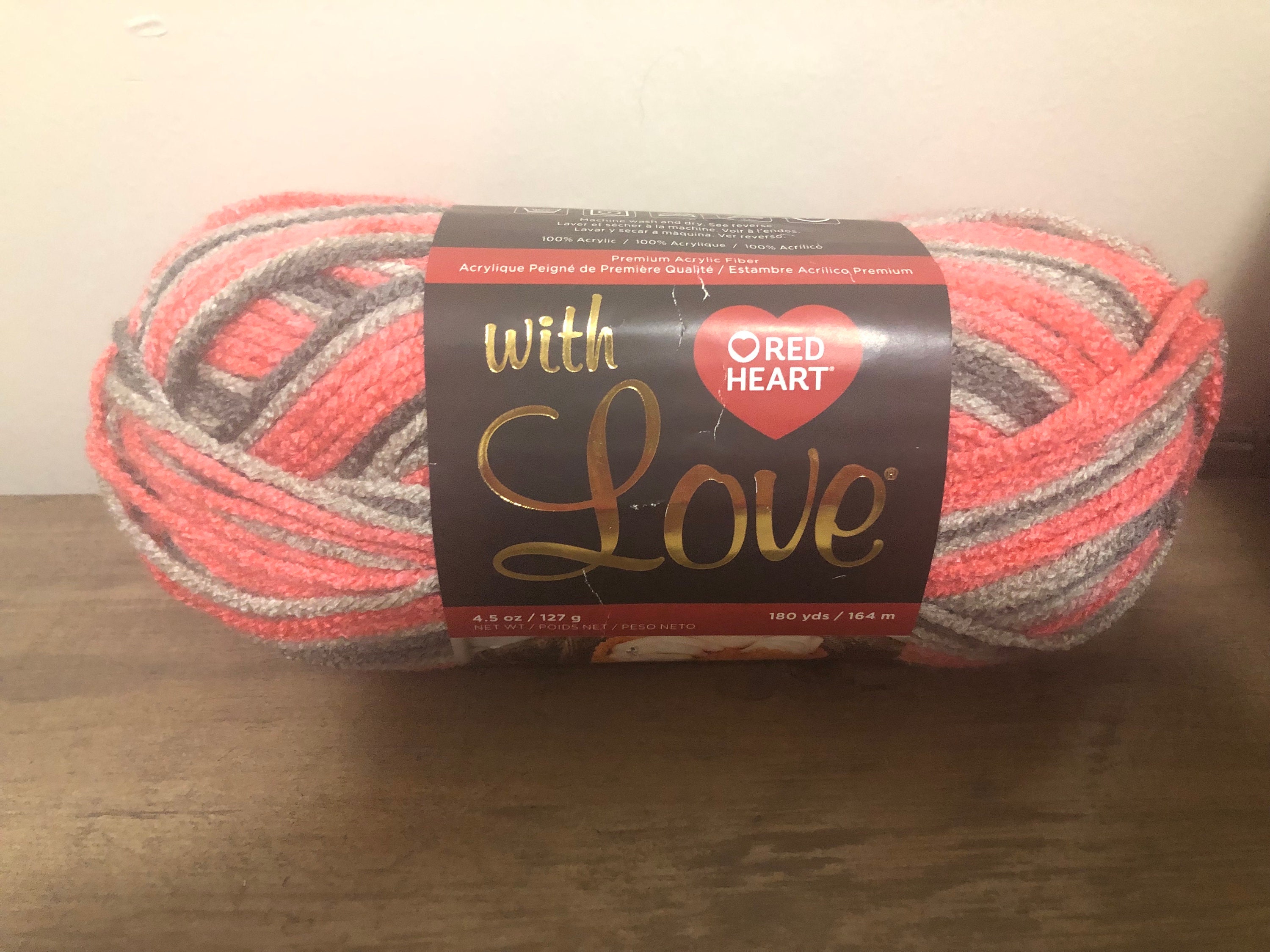 DELIGHTFUL, With Love , Red Heart Yarn, Pink and Grey Yarn, Gray