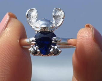 Handgemaakte 925 zilveren steekring: cartoonsieraden