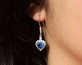 Handmade Sterling Silver Heart Earrings: 'Titanic' Style Gemstone