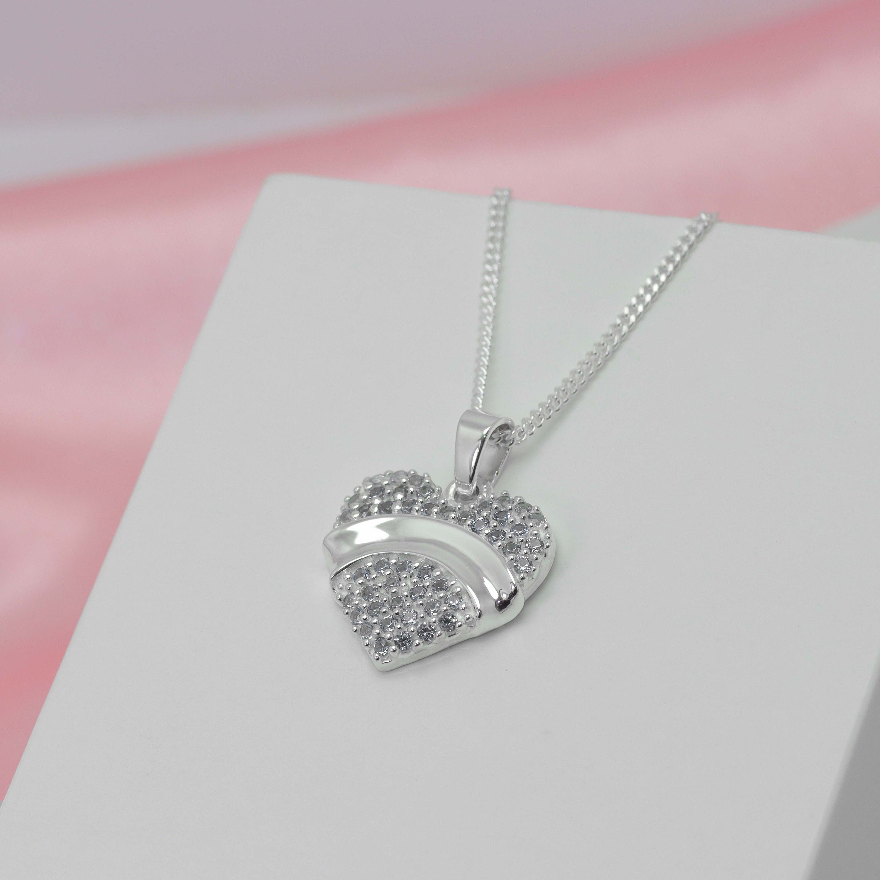 Heart Necklace With Stones, Heart Necklace With Cubic