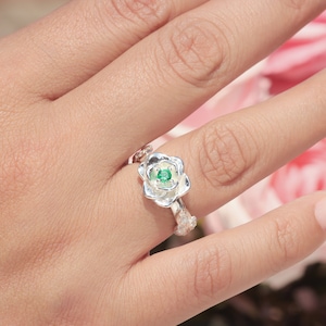 Sterling Silver Lotus Ring: Cubic Zirconia Flower, Handmade in Peru