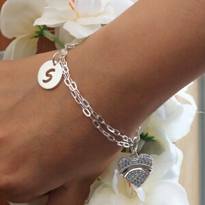 Pulsera de corazón con letra inicial, amor, para Regalo, para Mujer, personalizable, pulsera de Plata Ley 925, Hecho en Perú