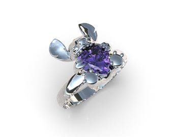 Round Amethyst Butterfly Design Ring Handmade Sterling Silver Round Amethyst Butterfly Design Ring Handmade Sterling Silver