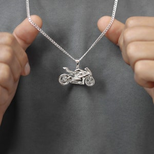 Motorbike necklace, Motorcycle pendant, sport biker, biker jewelry, gift, for men, 925 sterling silver necklace, made in Peru