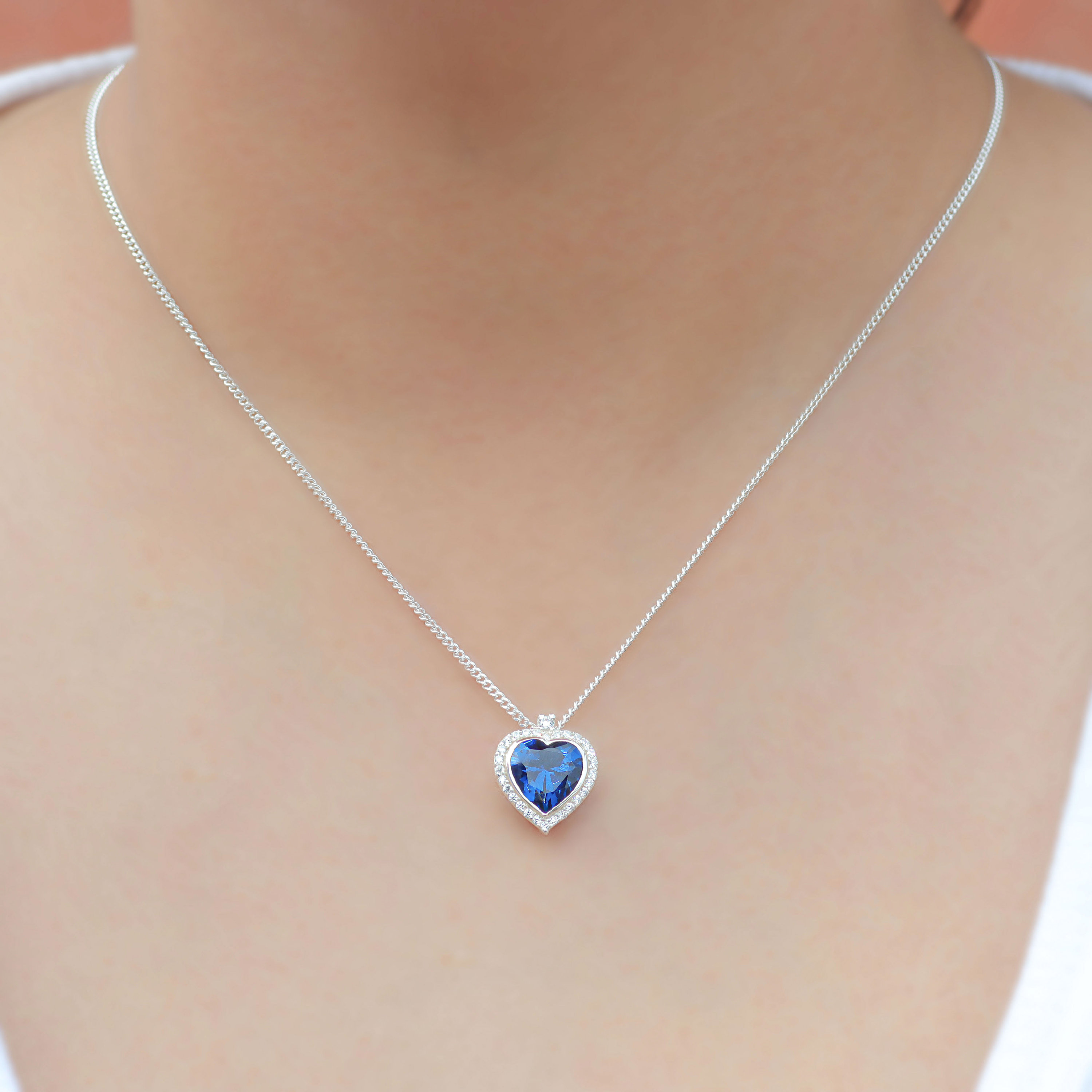 Warren James Swarovski Blue Heart Necklace Rose Gold Heart Warren