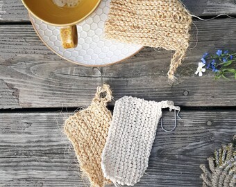 Long lasting handmade dish scrubbers (cotton and sisal) with steel hooks for easy drying | natural zero waste scrubbie| Mother's Day Gift