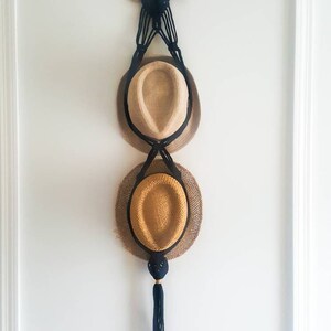 Handmade boho macrame hat hanger hat holder farmhouse hat hanger recycled cotton jute Mother's Day Gift Black