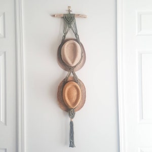 Handmade boho macrame hat hanger hat holder farmhouse hat hanger recycled cotton jute Mother's Day Gift Eucaliptus