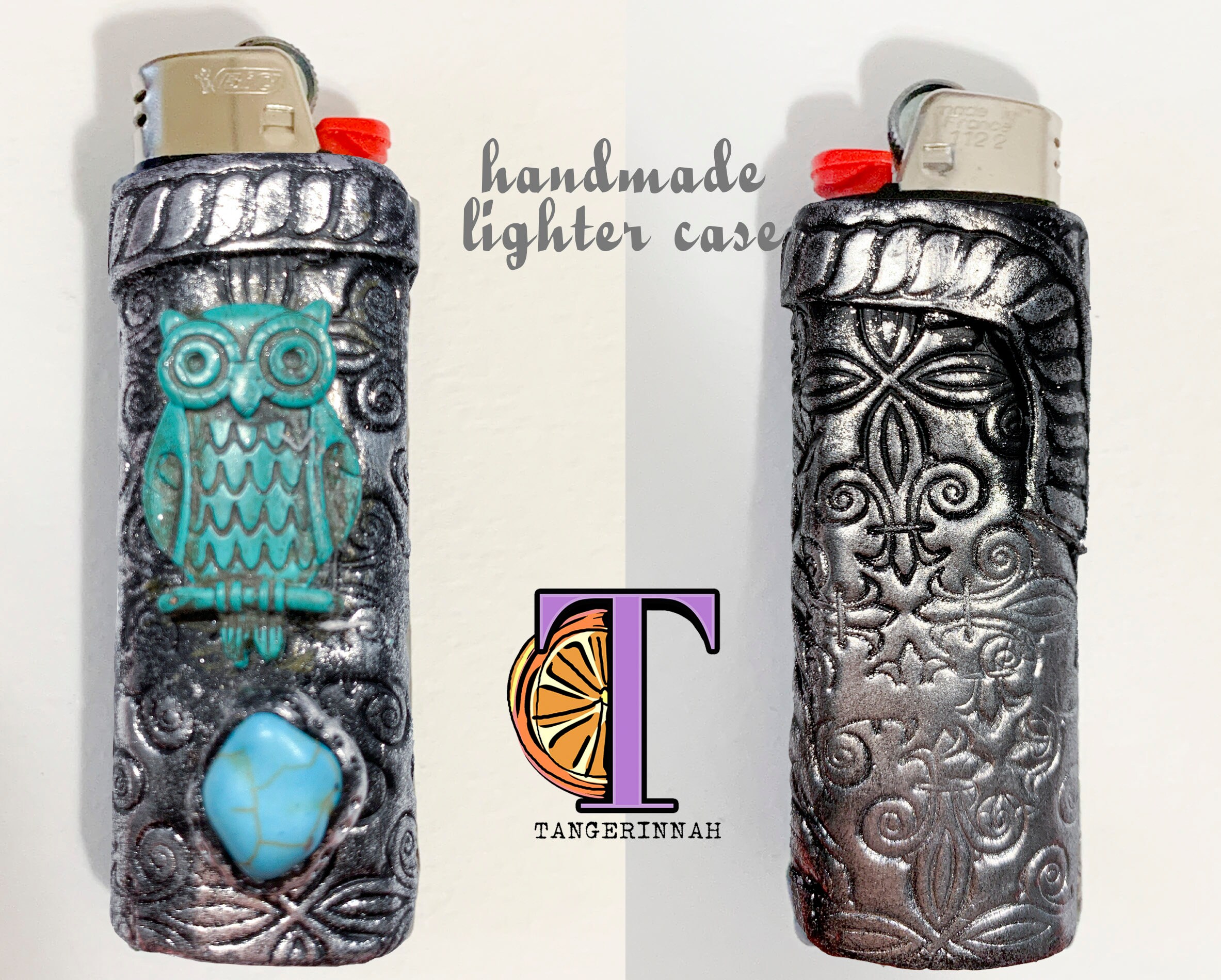 Owl Lighter case/ lighter cover/lighter sleeve/ turquoise Etsy