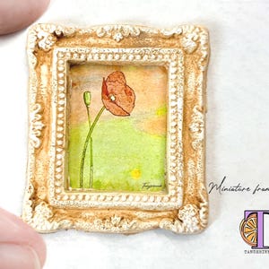 Miniature framed picture of a poppy/1:12 scale framed art print/dollhouse frame with print of original painting of flower in garden/fine art