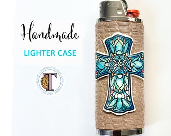 CROSS Lighter case/ lighter cover fits bic/handmade lighter cover/ CHRISTIAN lighter case/polymer clay lighter case/with metal core