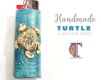 candle accessories/ lighter case sleeve/handmade lighter cover/ turtle case/polymer clay lighter case/mandala turtle