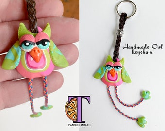 unique owl keyring /owl gifts/owl zipper pull/cute animals/forest animals keyring/hippie owl/owl ornament