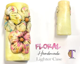 floral Lighter case/ lighter sleeve/handmade lighter cover/unique lighter case/polymer clay lighter case/flowers