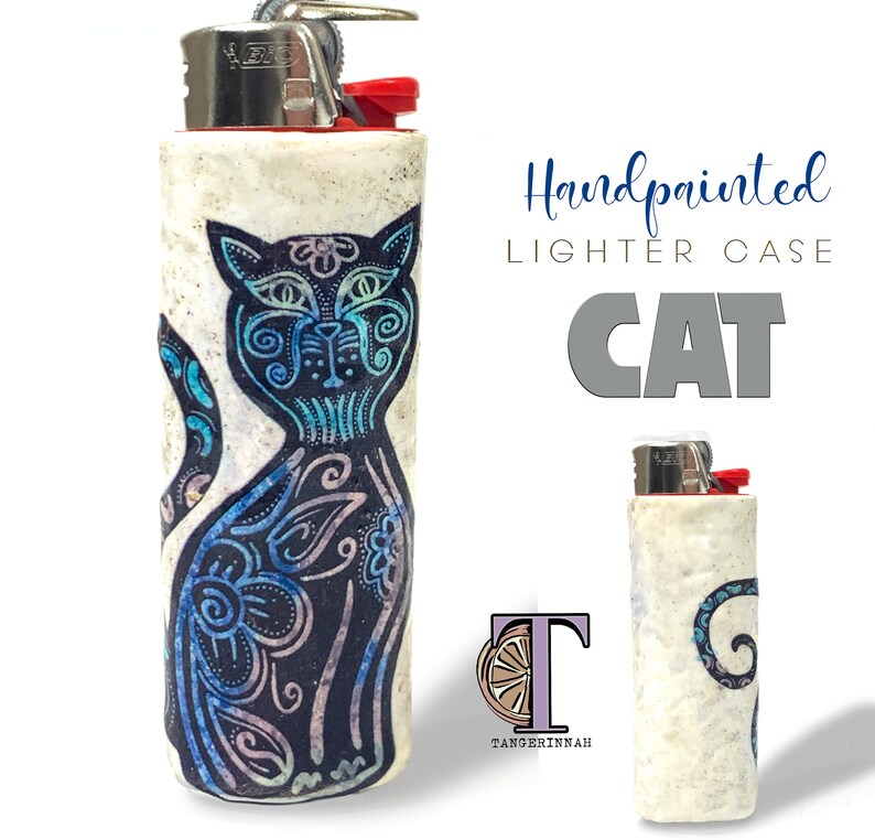 Cat Lighter Case Hand Painted Cat on a Lighter Cover Candle Etsy