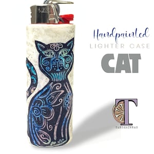 Cat lighter case, hand painted cat on a lighter cover , candle accessories, Fits Bic Lighters ,handmade lighter cover