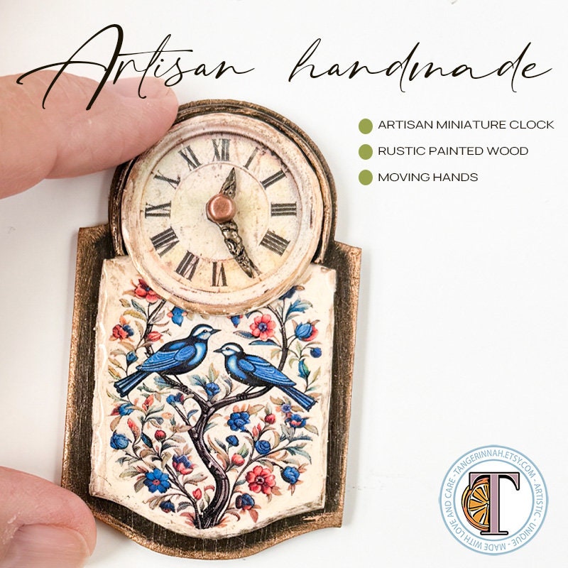 Miniature Wall Clock, Decorated Wood Clock, Unique 1:12 Scale Vintage ...