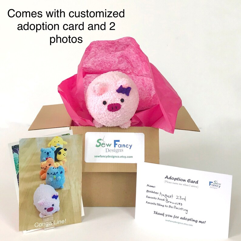 Plush Adoption Soft Plush Handmade Pig Stuffed Farm Animal Cute Plush Pig with Bow image 6