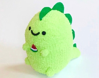 Adopt A Plushie - Cute Plush Handmade Dinosaur - Soft Dinosaur Toy Holding Watermelon