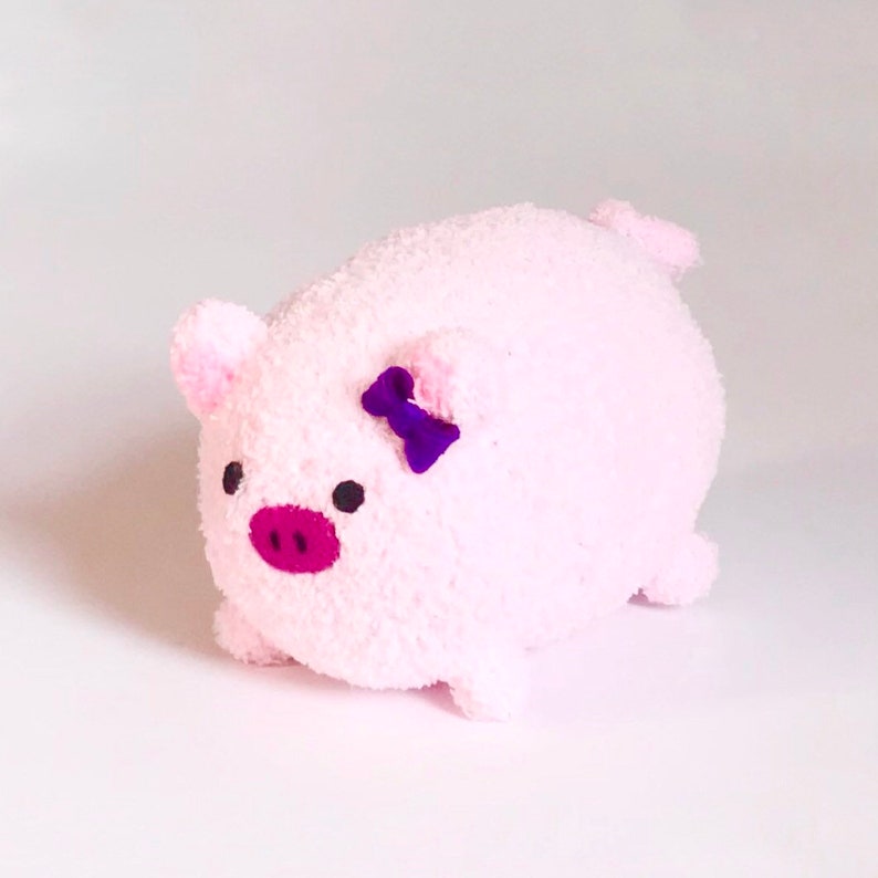 Plush Adoption Soft Plush Handmade Pig Stuffed Farm Animal Cute Plush Pig with Bow image 3