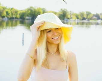 Yellow Terry Cloth Bucket Hat: Soft Quick-Dry Beach Sun Hat