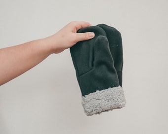 The Neutral Collection | Charcoal Grey Wool with Light Grey Sherpa Cuffs | Upcycled Mittens | Bernie Mittens