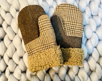Brown and Black Tweed Wool Sweater Mittens - Sustainably Handmade