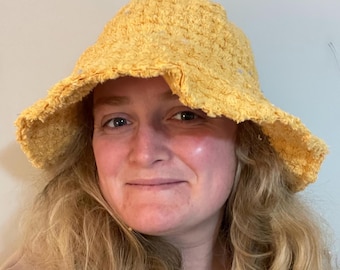 Gold Terry Cloth Bucket Hat: Sustainable Beach Sun Hat