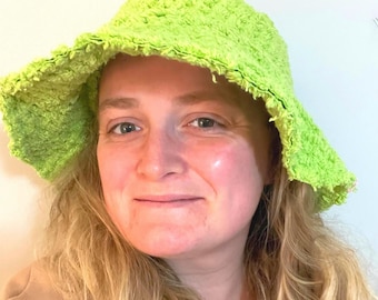 Lime Green Terry Cloth Bucket Hat: Soft Summer Beach Hat