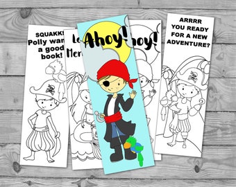 Printable Pirate Bookmarks, Coloring, Student Gifts, Printable Favors, Bookmarks for Kids