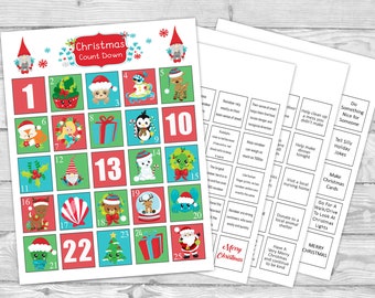 Printable Kawaii Advent Calendar - Christmas Count Down - DIY Advent Calendar - Holiday Countdown