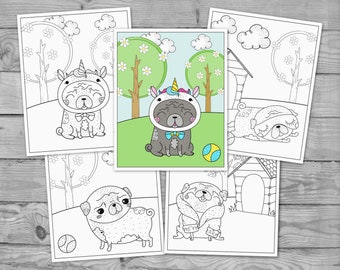 Pug Coloring Pages Etsy