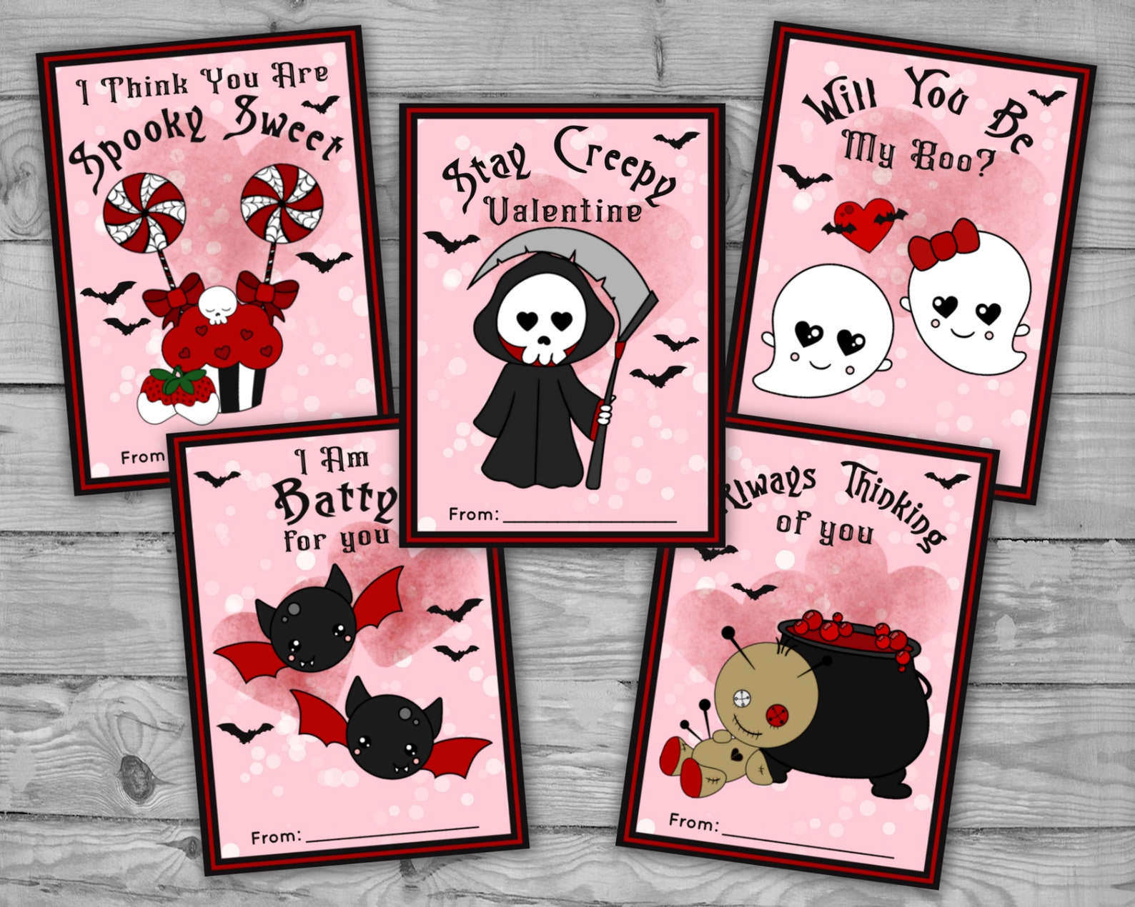 Printable Spooky Valentine’s Day Cards | Kawaii Goth Valentine's Cards ...