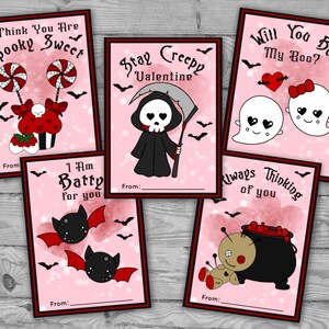 Druckbare Gruselige Valentinstagskarten | Kawaii Goth Valentinstagskarten für Kinder