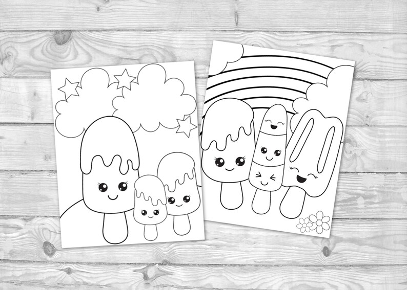 Printable Kawaii Ice Cream Coloring Pages for Kids Ice Cream - Etsy