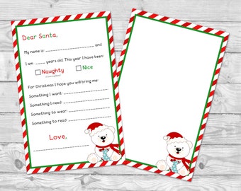 Printable Letter to Santa, Santa Letter, Christmas Letter Printable