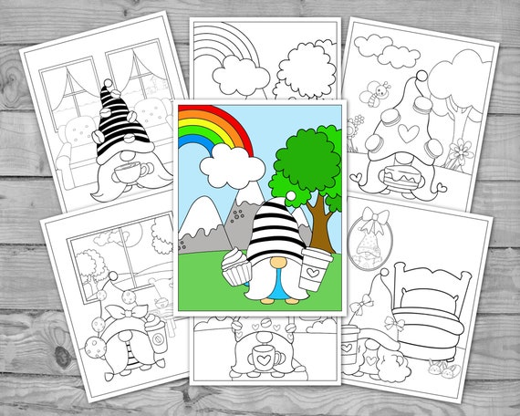 Printable Gnome Coloring for Kids Gnomes With Coffee Activity