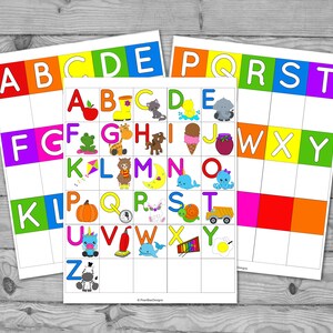 Actividad de fonética preescolar imprimible, letras mayúsculas del alfabeto A-Z, actividad de reconocimiento de letras