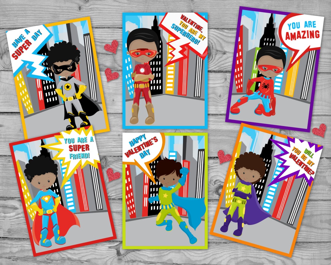 Printable Superhero Valentine Cards, Classroom Valentine Cards, School ...