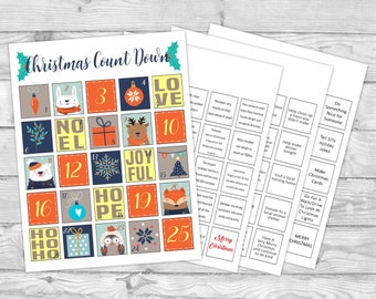 Printable Advent Calendar - Christmas Count Down - DIY Advent Calendar - Holiday Countdown