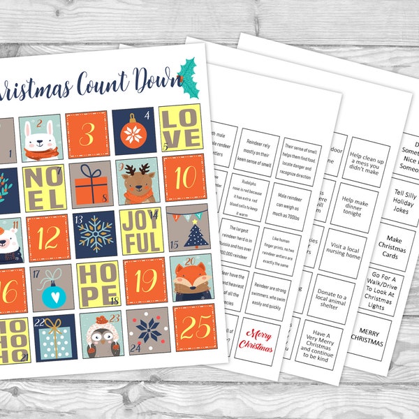 Printable Advent Calendar - Christmas Count Down - DIY Advent Calendar - Holiday Countdown