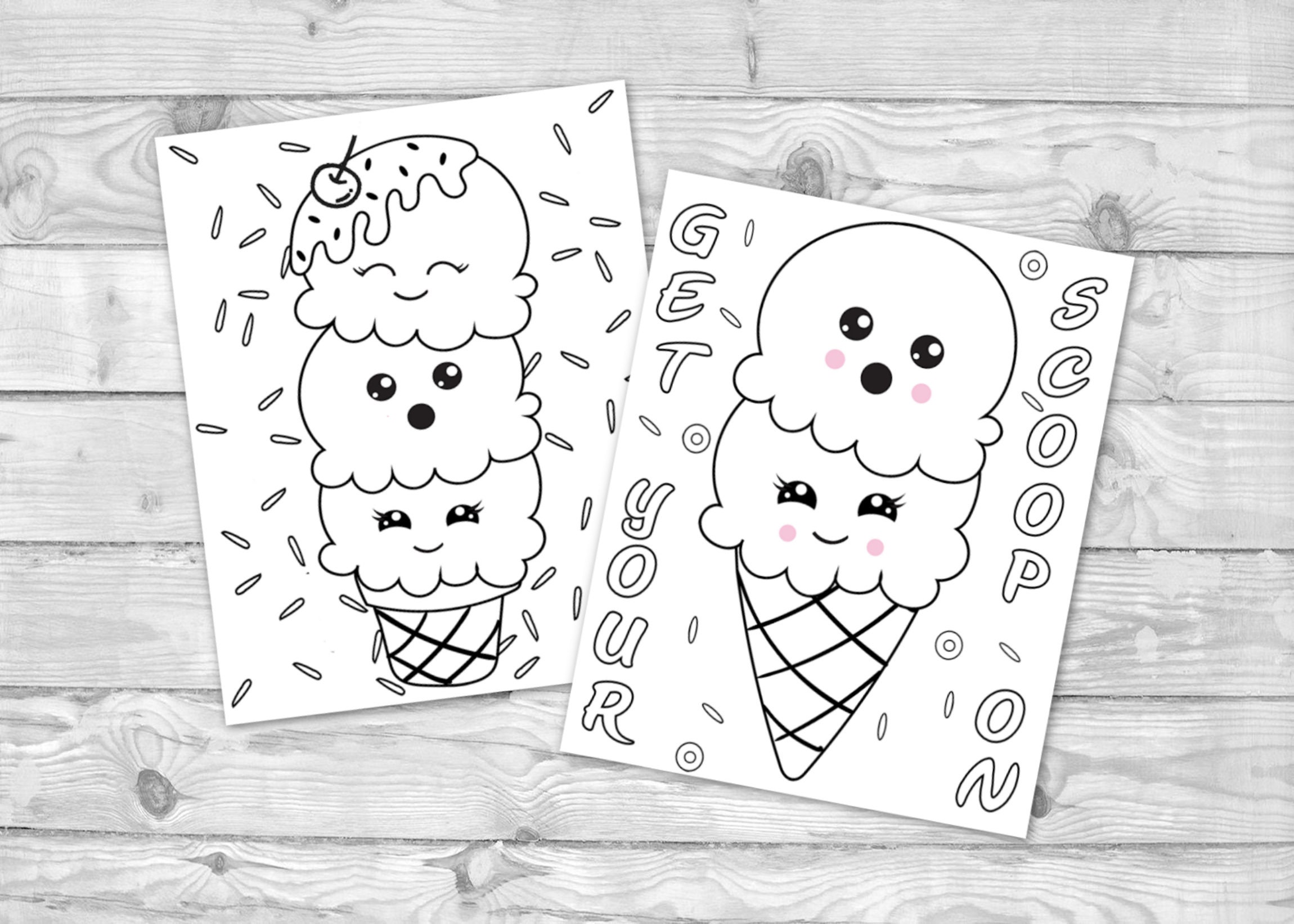 Printable Kawaii Ice Cream Coloring Pages for Kids, Ice Cream Activity