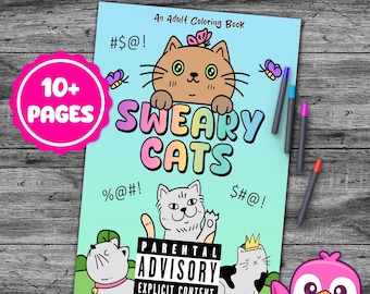 Printable Swearing Cats Coloring Book, Adult Humor, Bold and Easy Coloring (Digital Download)